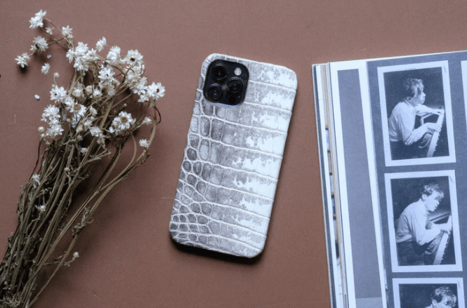Grey luxury leather iPhone case