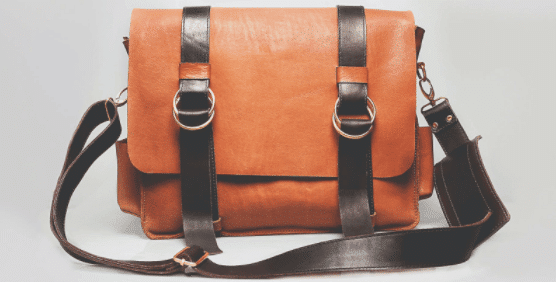 Orange and black leather satchel bag